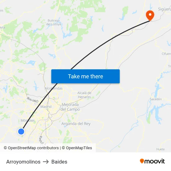Arroyomolinos to Baides map