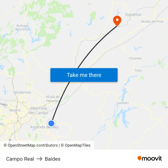 Campo Real to Baides map
