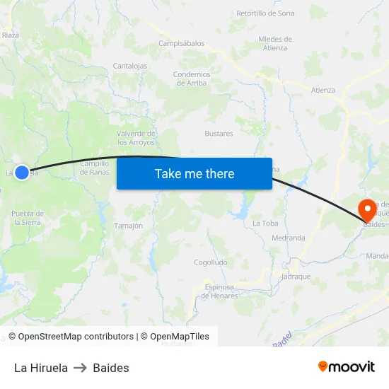 La Hiruela to Baides map