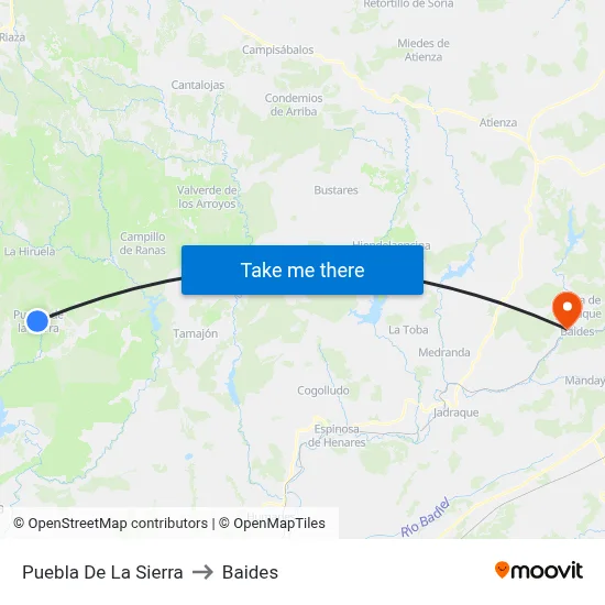 Puebla De La Sierra to Baides map