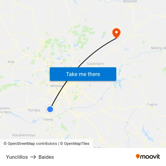 Yunclillos to Baides map