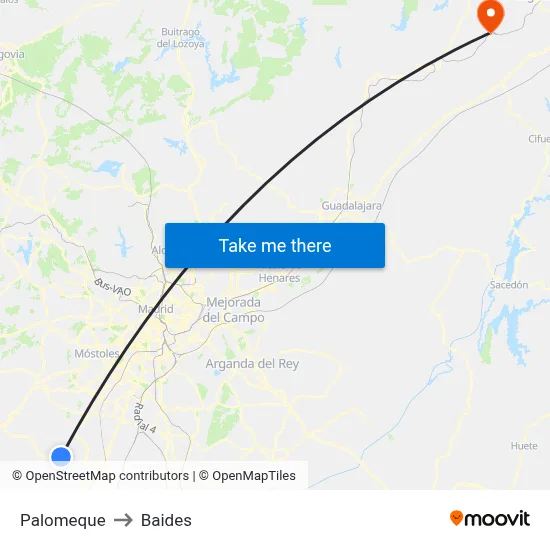 Palomeque to Baides map