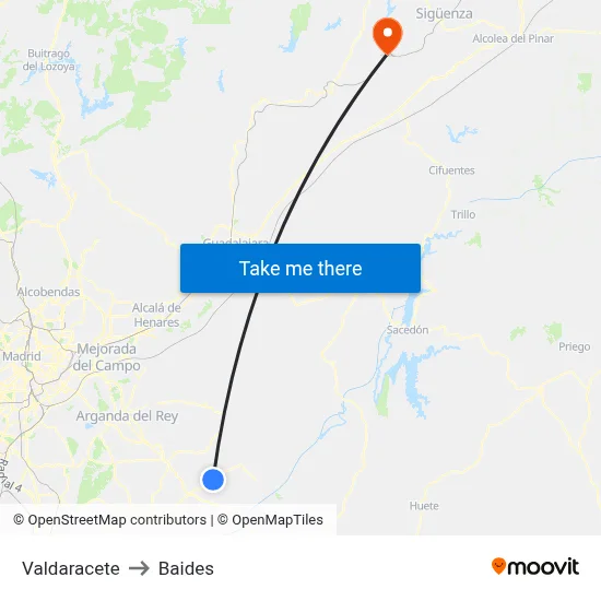 Valdaracete to Baides map