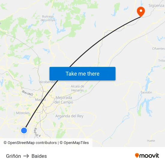Griñón to Baides map