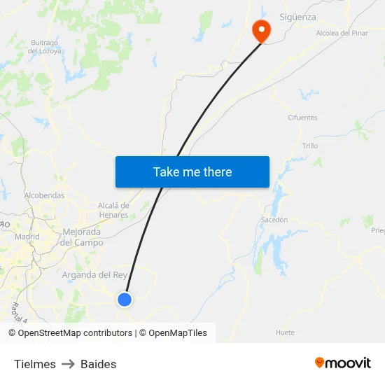 Tielmes to Baides map