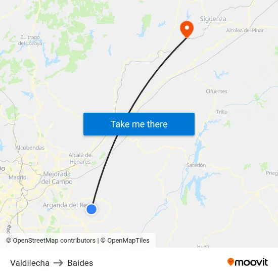 Valdilecha to Baides map