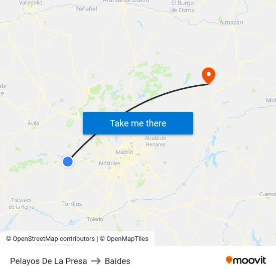 Pelayos De La Presa to Baides map