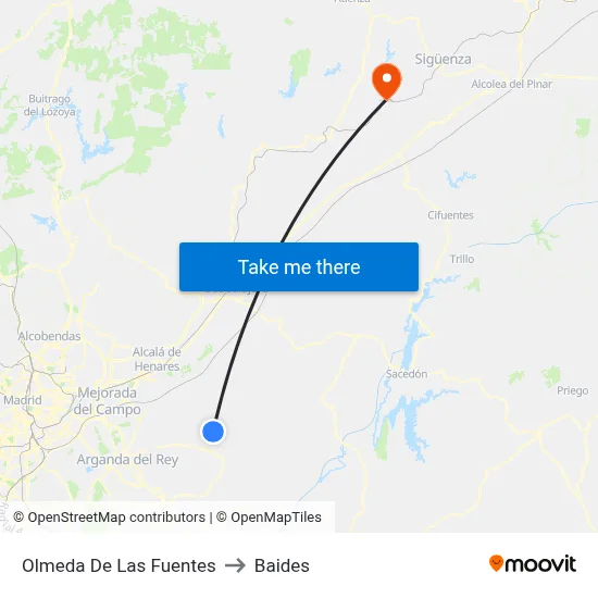 Olmeda De Las Fuentes to Baides map