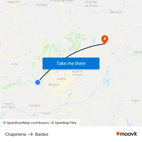Chapinería to Baides map