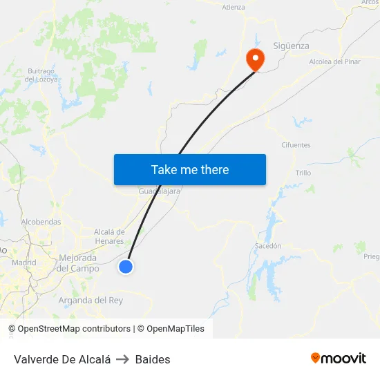 Valverde De Alcalá to Baides map