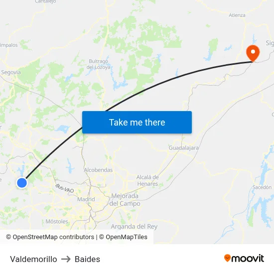 Valdemorillo to Baides map
