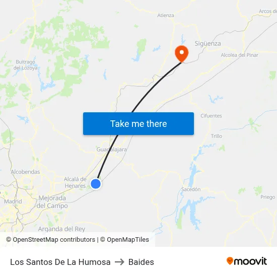 Los Santos De La Humosa to Baides map