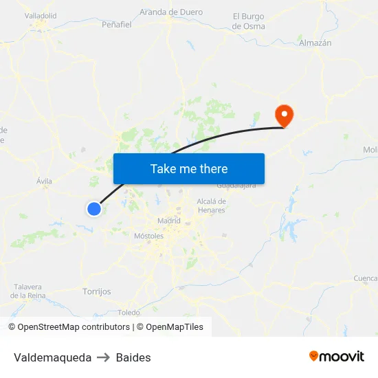 Valdemaqueda to Baides map