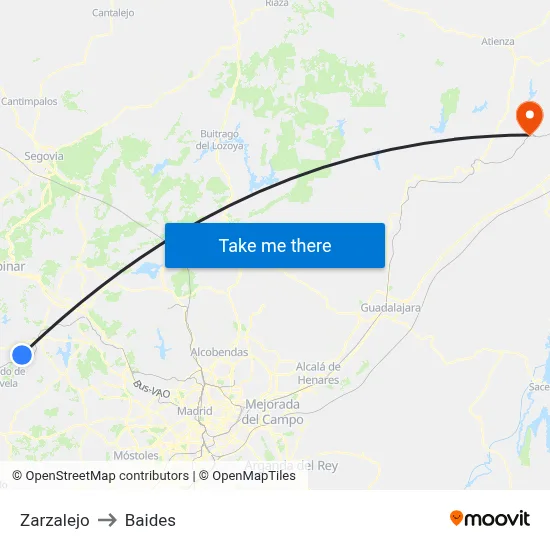 Zarzalejo to Baides map