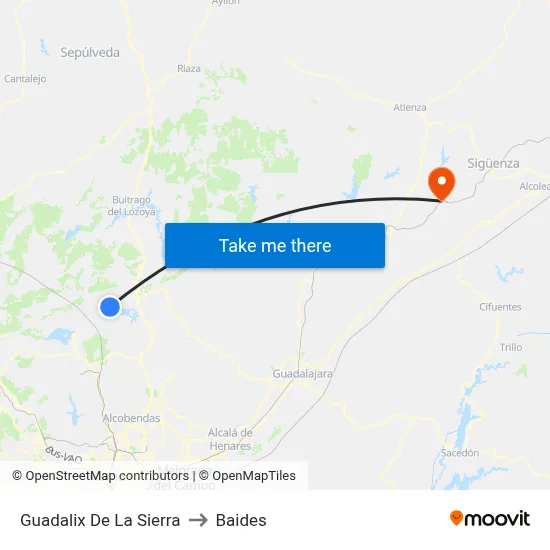 Guadalix De La Sierra to Baides map