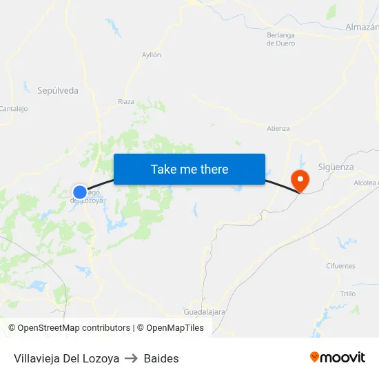 Villavieja Del Lozoya to Baides map
