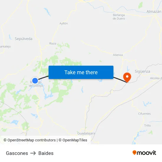 Gascones to Baides map