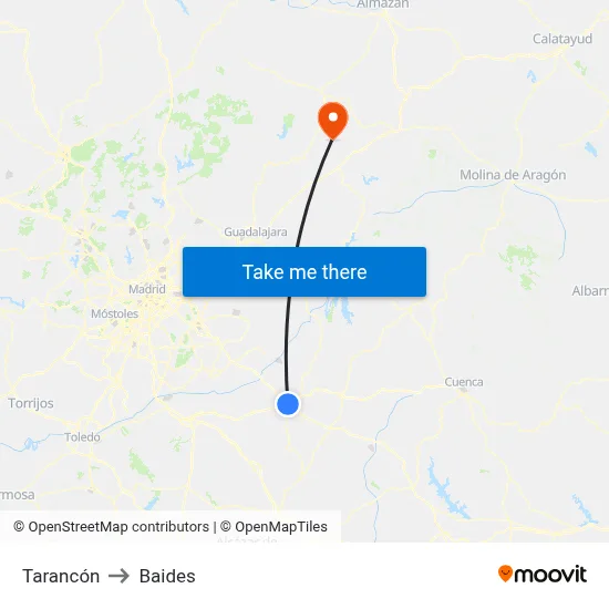 Tarancón to Baides map
