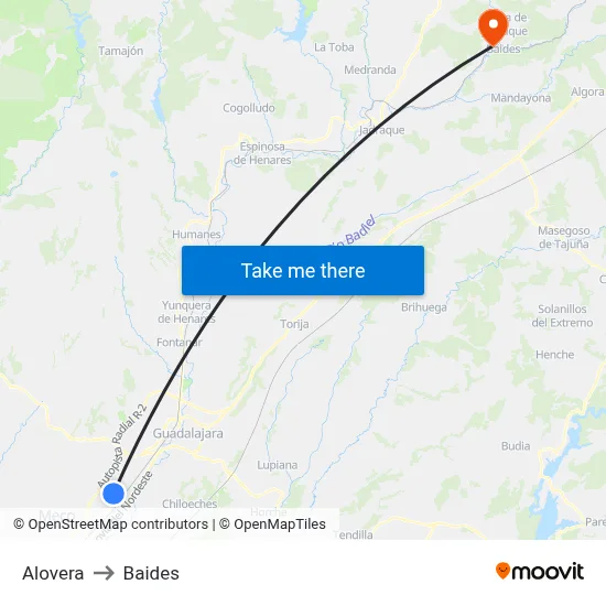 Alovera to Baides map