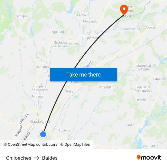Chiloeches to Baides map