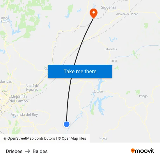 Driebes to Baides map