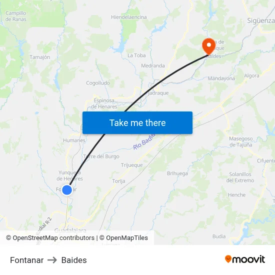 Fontanar to Baides map