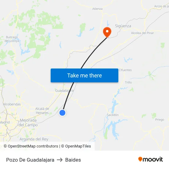 Pozo De Guadalajara to Baides map