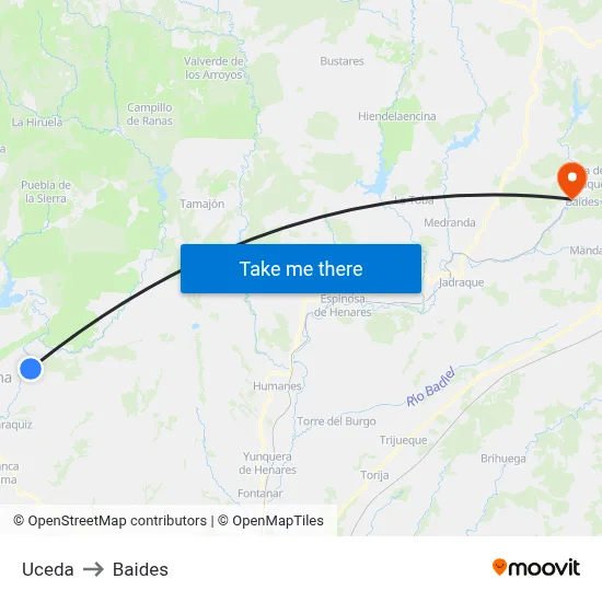 Uceda to Baides map