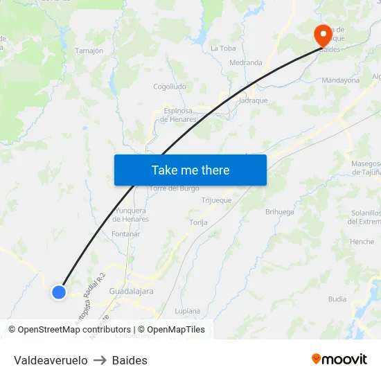 Valdeaveruelo to Baides map