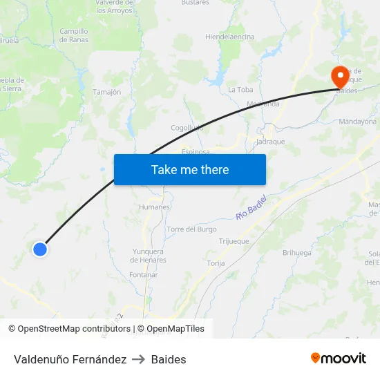 Valdenuño Fernández to Baides map