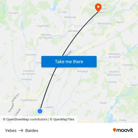 Yebes to Baides map