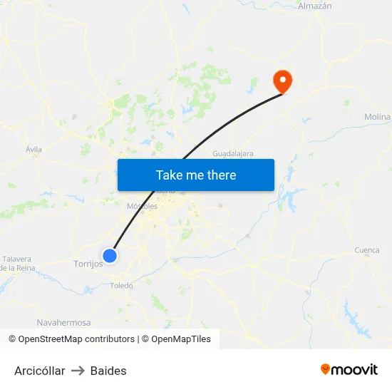 Arcicóllar to Baides map