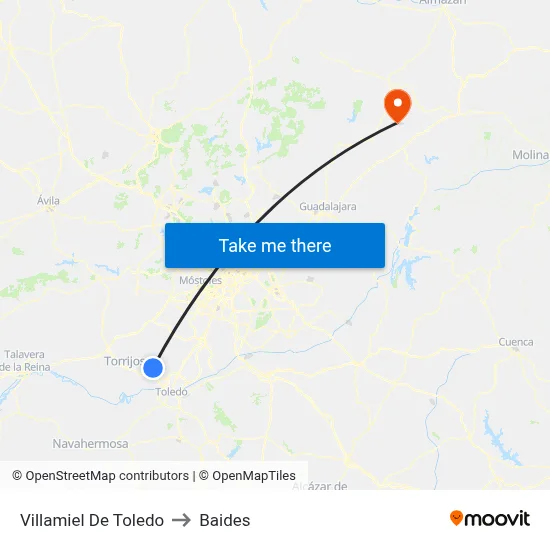 Villamiel De Toledo to Baides map