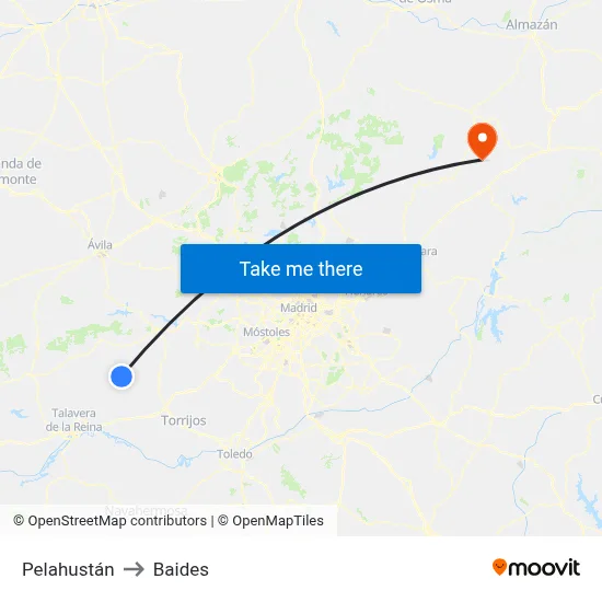 Pelahustán to Baides map