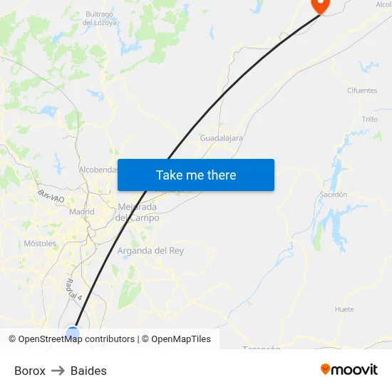 Borox to Baides map