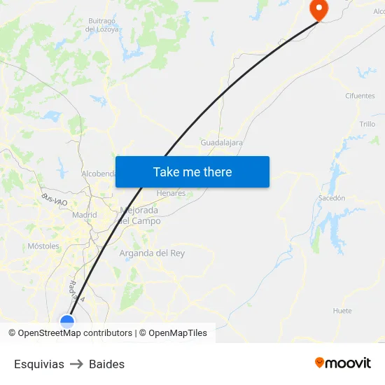 Esquivias to Baides map