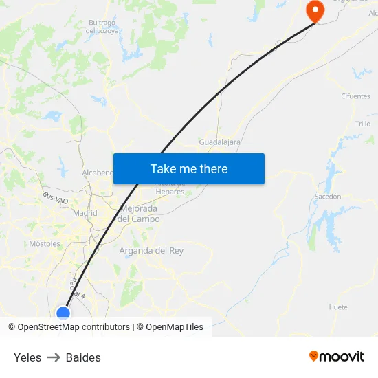 Yeles to Baides map
