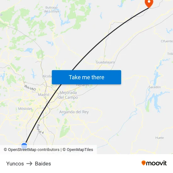 Yuncos to Baides map