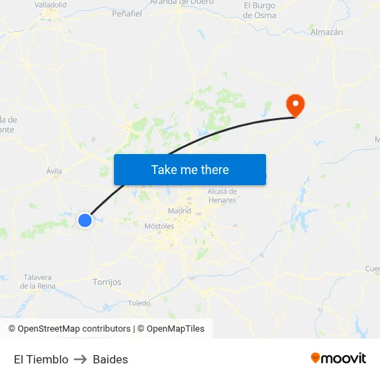 El Tiemblo to Baides map