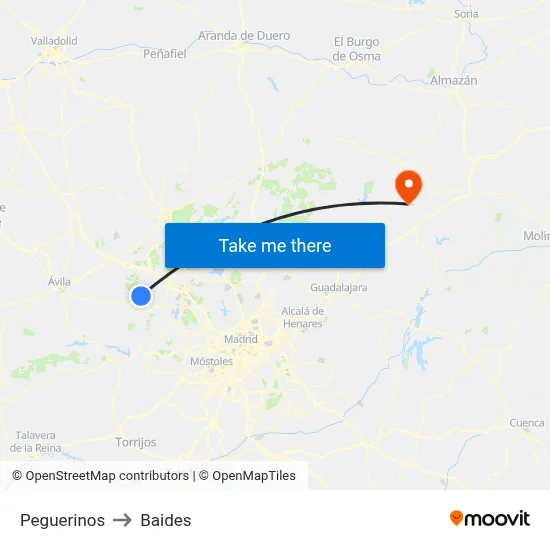 Peguerinos to Baides map