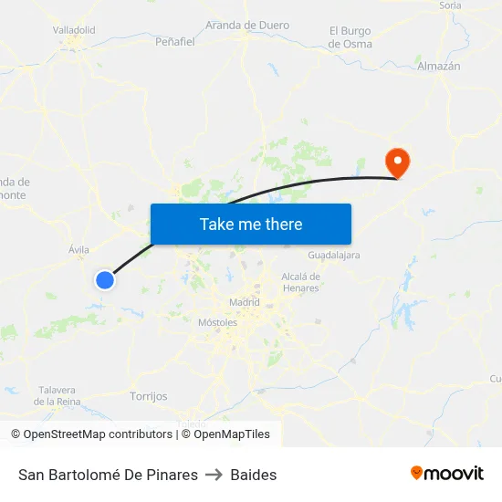 San Bartolomé De Pinares to Baides map