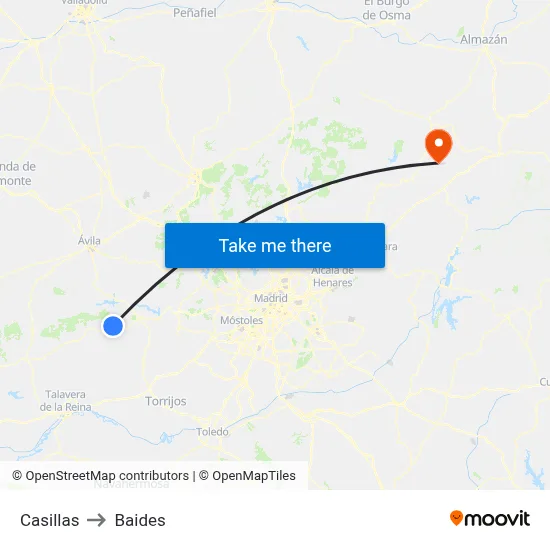 Casillas to Baides map