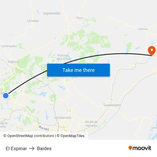 El Espinar to Baides map
