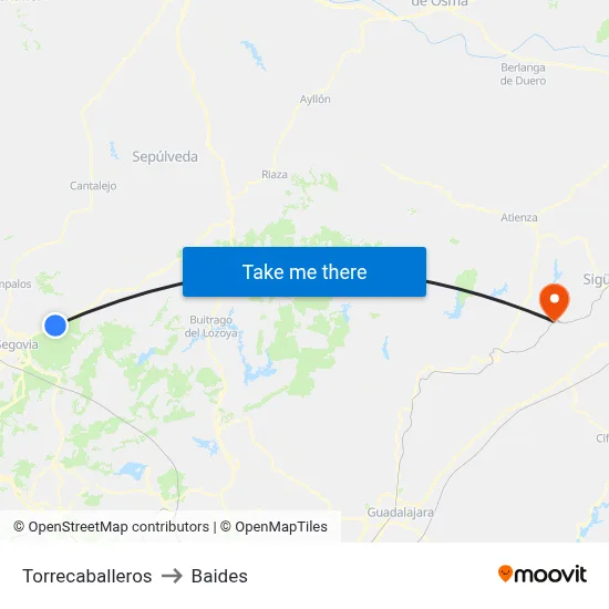 Torrecaballeros to Baides map