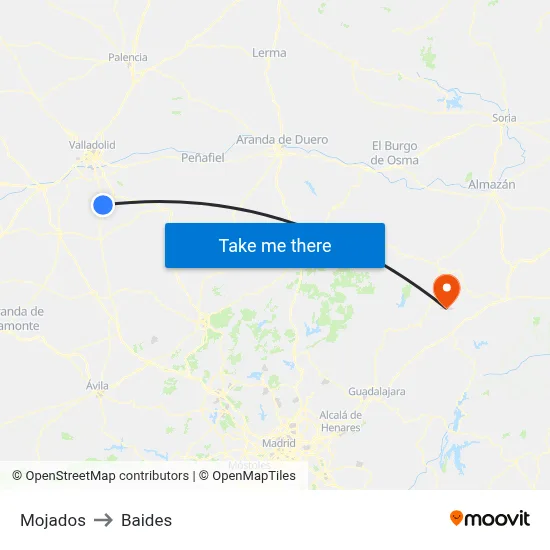 Mojados to Baides map