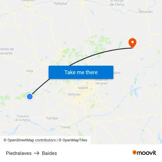 Piedralaves to Baides map
