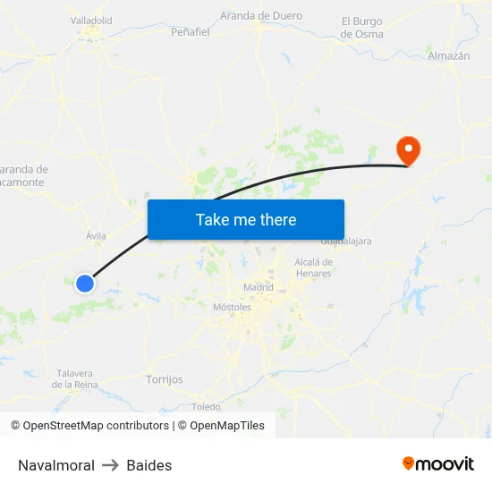 Navalmoral to Baides map