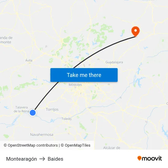 Montearagón to Baides map