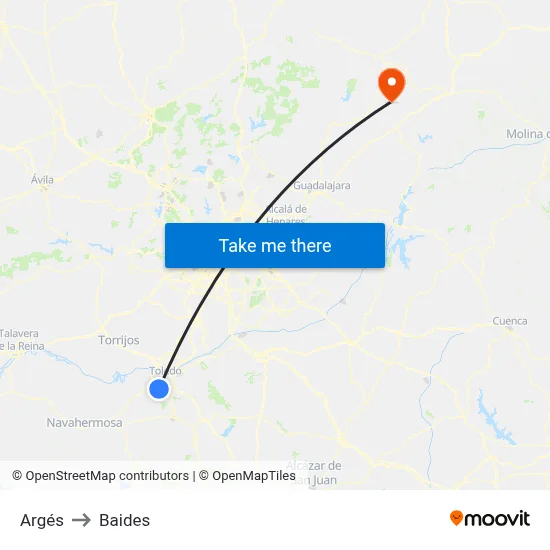 Argés to Baides map