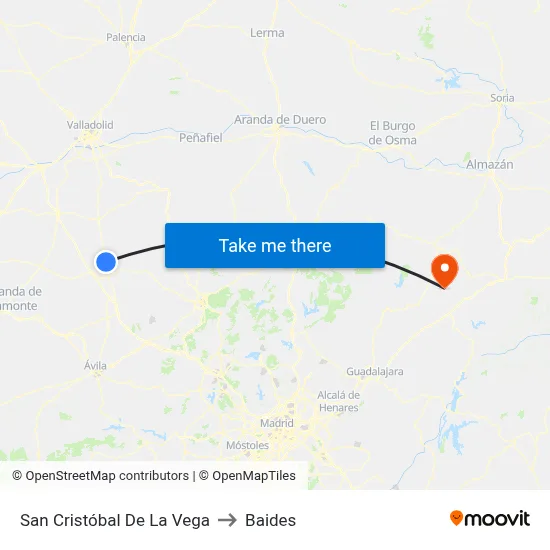 San Cristóbal De La Vega to Baides map